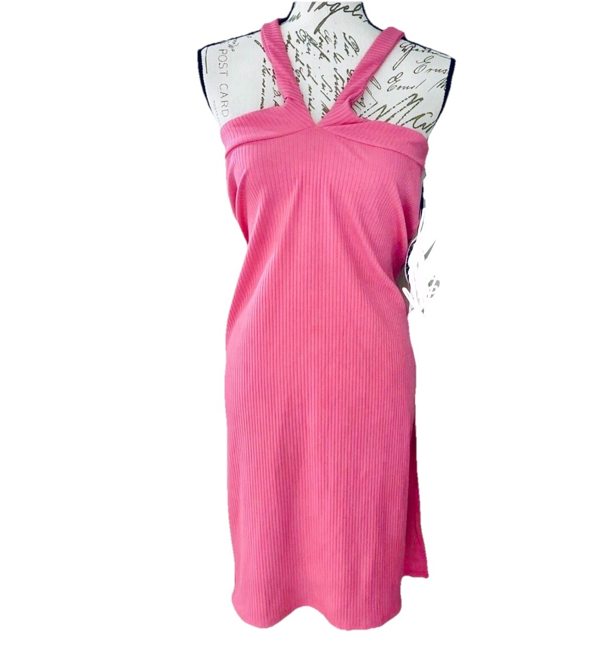 Future Collective Ribbed Halter Midi Dress Pink Size Large NWT Bodycon