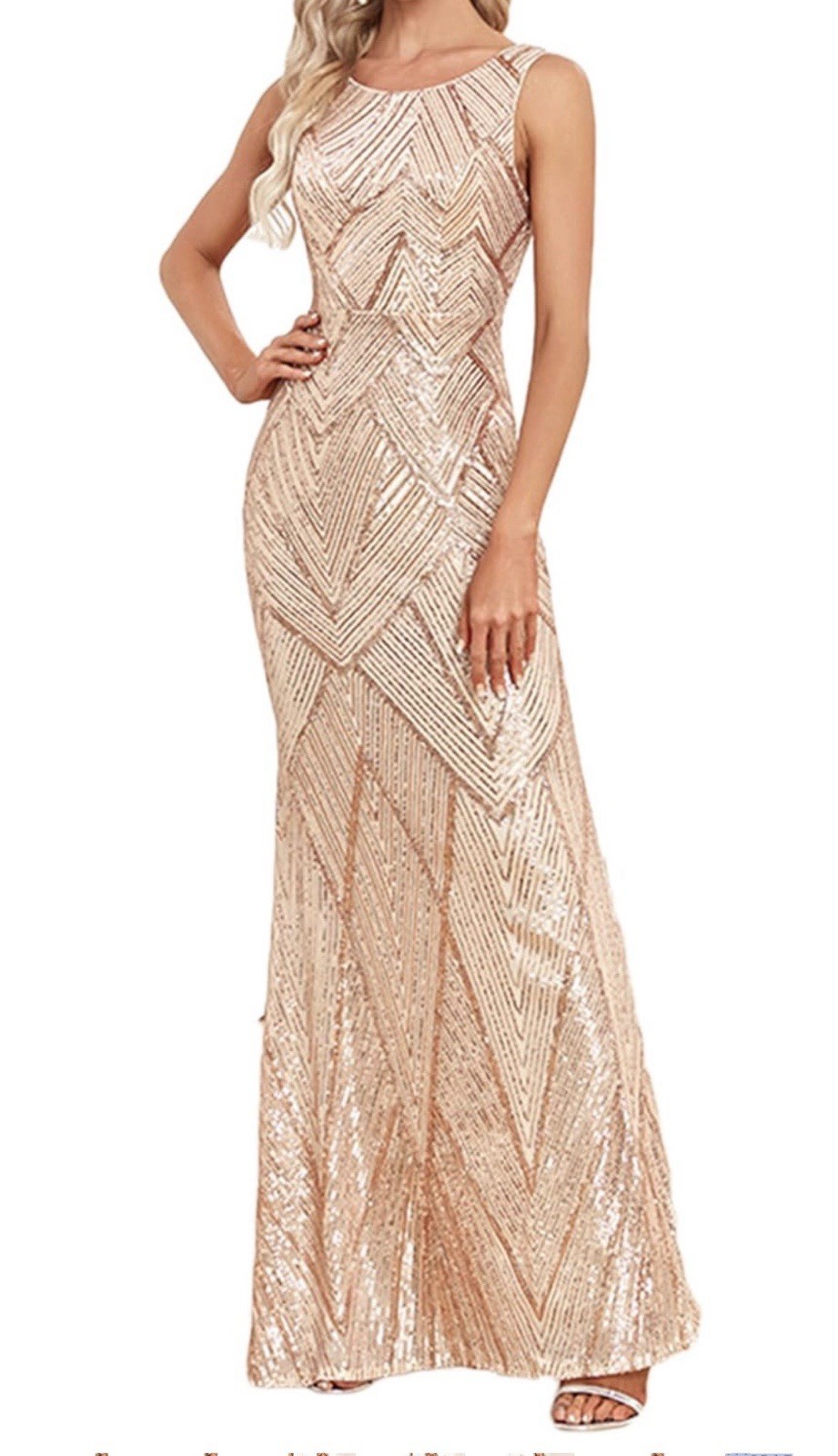 Elegant Sequin Maxi Formal Gown Sleeveless Wedding Guest Dress $105 Retail