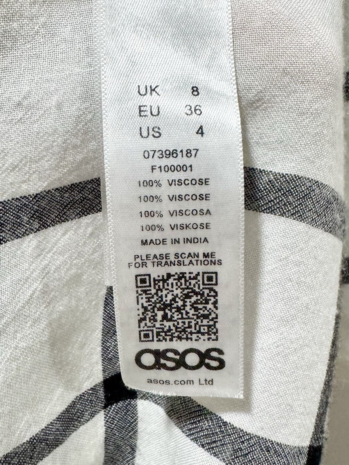 ASOS White Black Grid Check Midi Cami Dress Women’s Size 4 Sleeveless