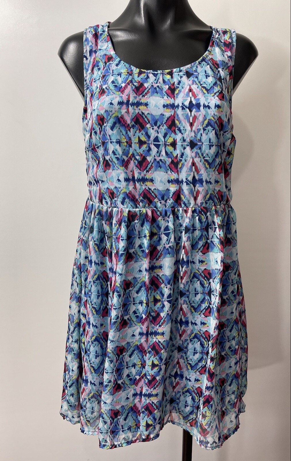 Be Bop Fashion Dress Size M Blue Abstract Fit & Flare Lined Tank Sleeveless