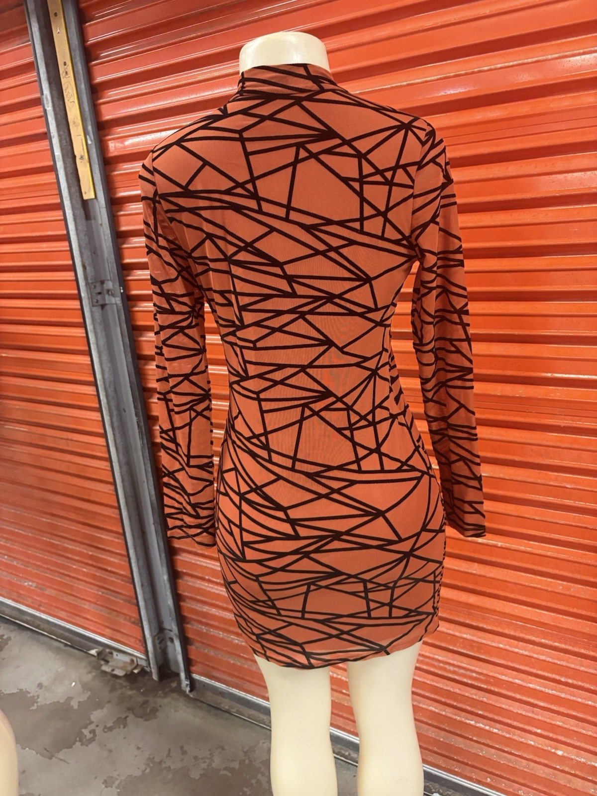 Fashion, nova Mini Dress Geometric Brown Black Turtleneck Long Sleeve S