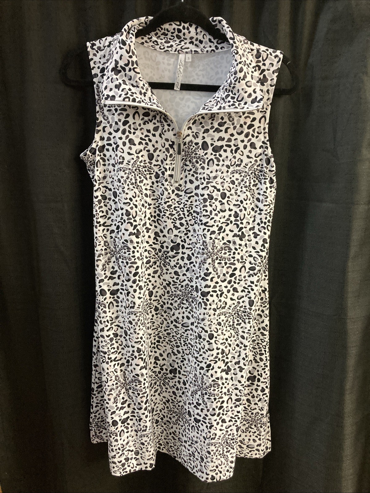 Lulu B S Collar Zip Front Cheetah Print Dress Black White Upf50