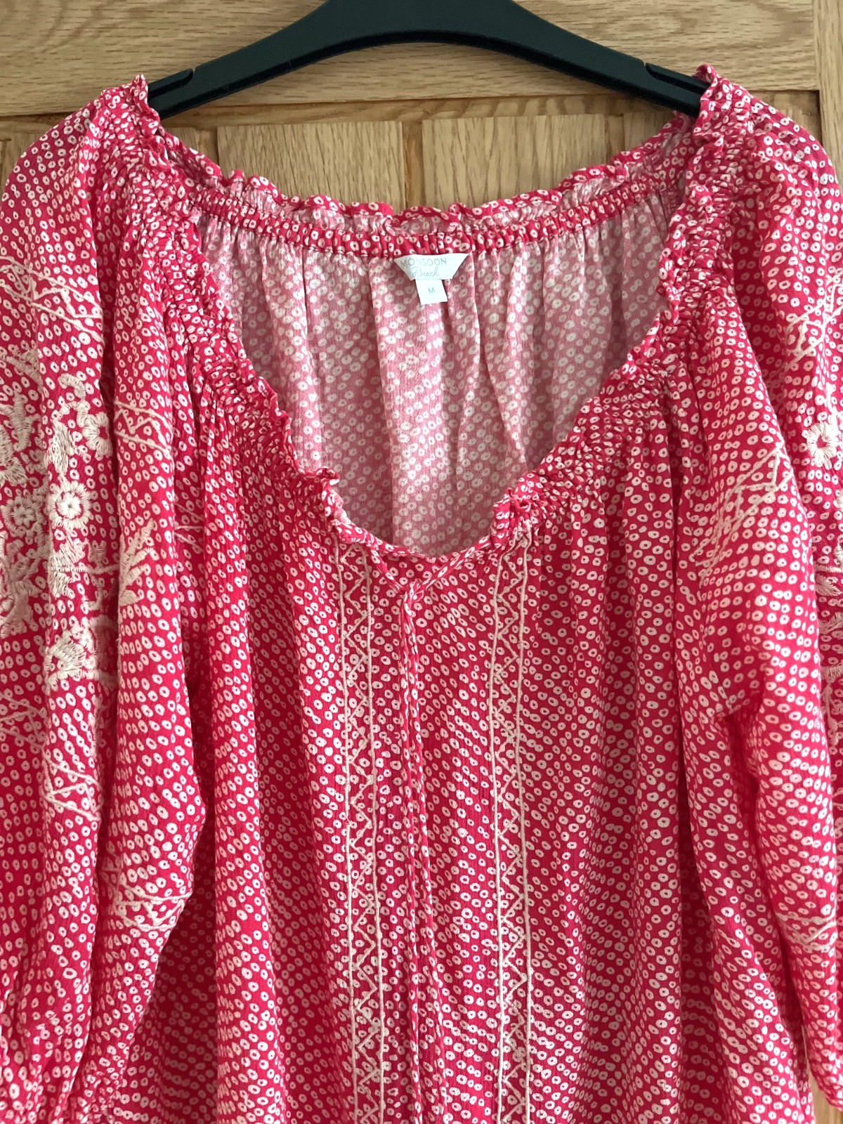 Monsoon Raspberry Red/Pink & White On-Off Shoulder Beach Dress, Size L, 18-20