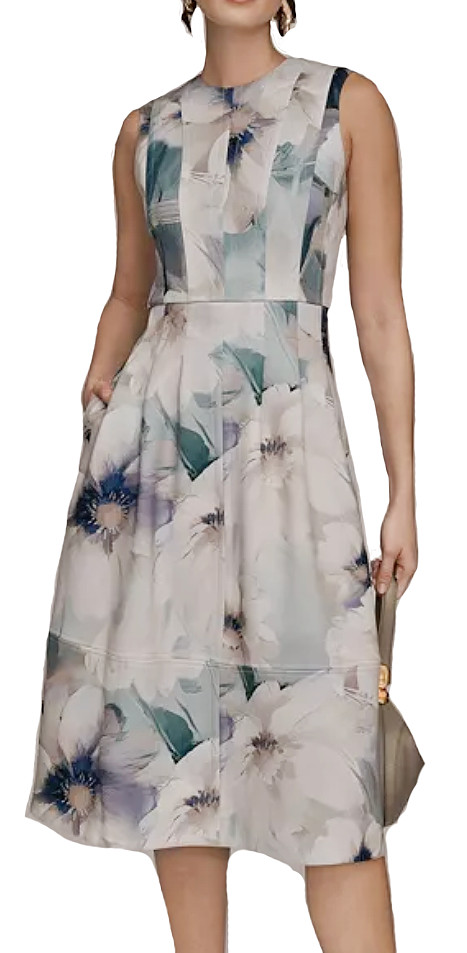NWT Gorgeous Donna Karan NY Sleeveless Watercolor Midi Dress, Laurel, 8, $169