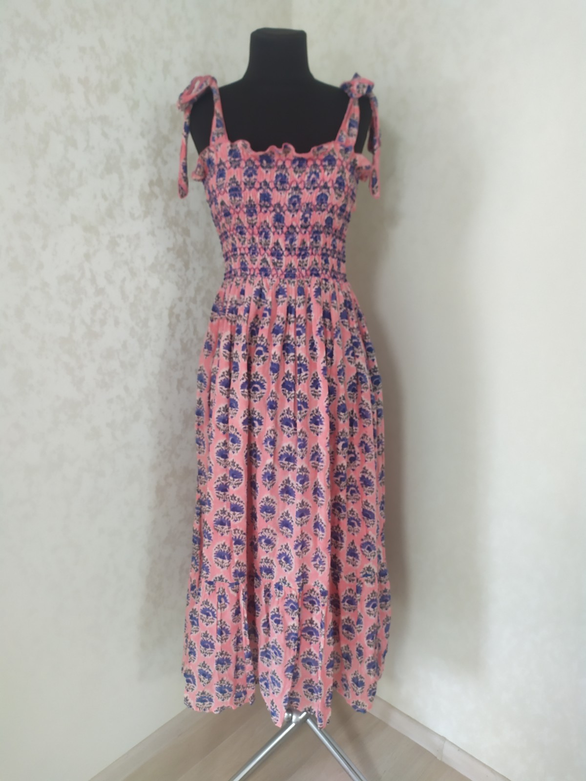 Dilli Grey Pink Floral Organic Cotton Dress Size 8