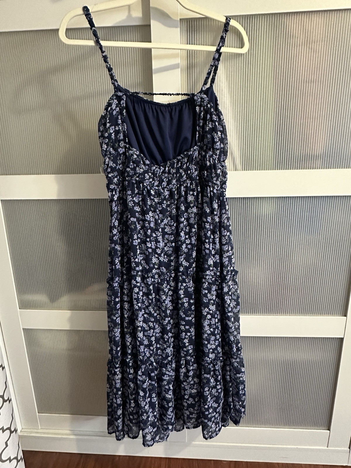 Justify XL Navy Floral Chiffon Sleeveless Maxi Dress Ruffle Scoop Neck