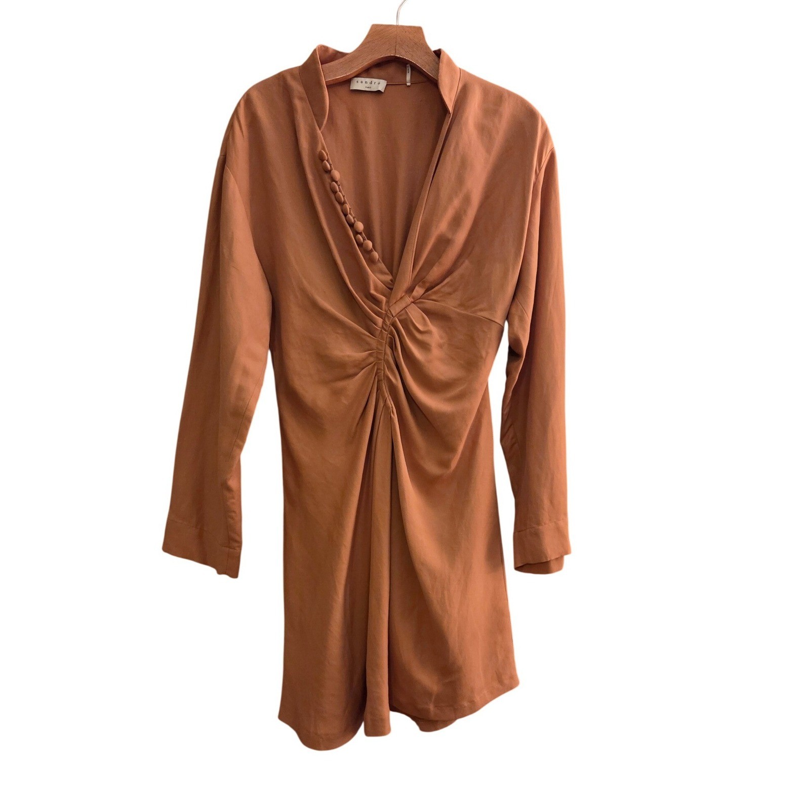 Sandro Amaria Cross-Over Neckline Dress, Camel, Caramel, Fall, Sz FR 36/US S