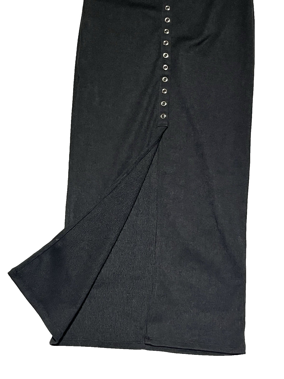 Elodie Snap Up Ribbed Midi Sheath Dress Womens Small Black Stretch Knit 90s Cap