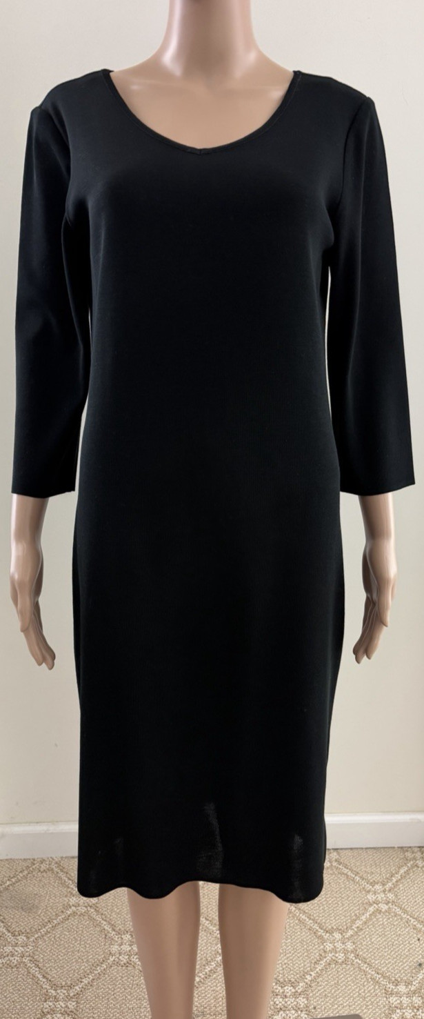 MING WANG Black Wrinkle Resistant 3/4 Sleeve V-Neck Knit Dress Size Small