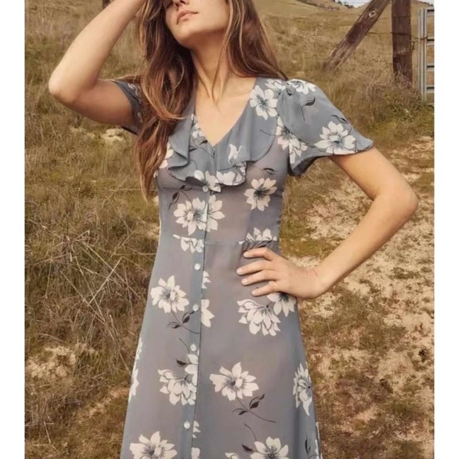 Christy Dawn The Daisy Ruffle Midi Dress Floral Mist Women’s S