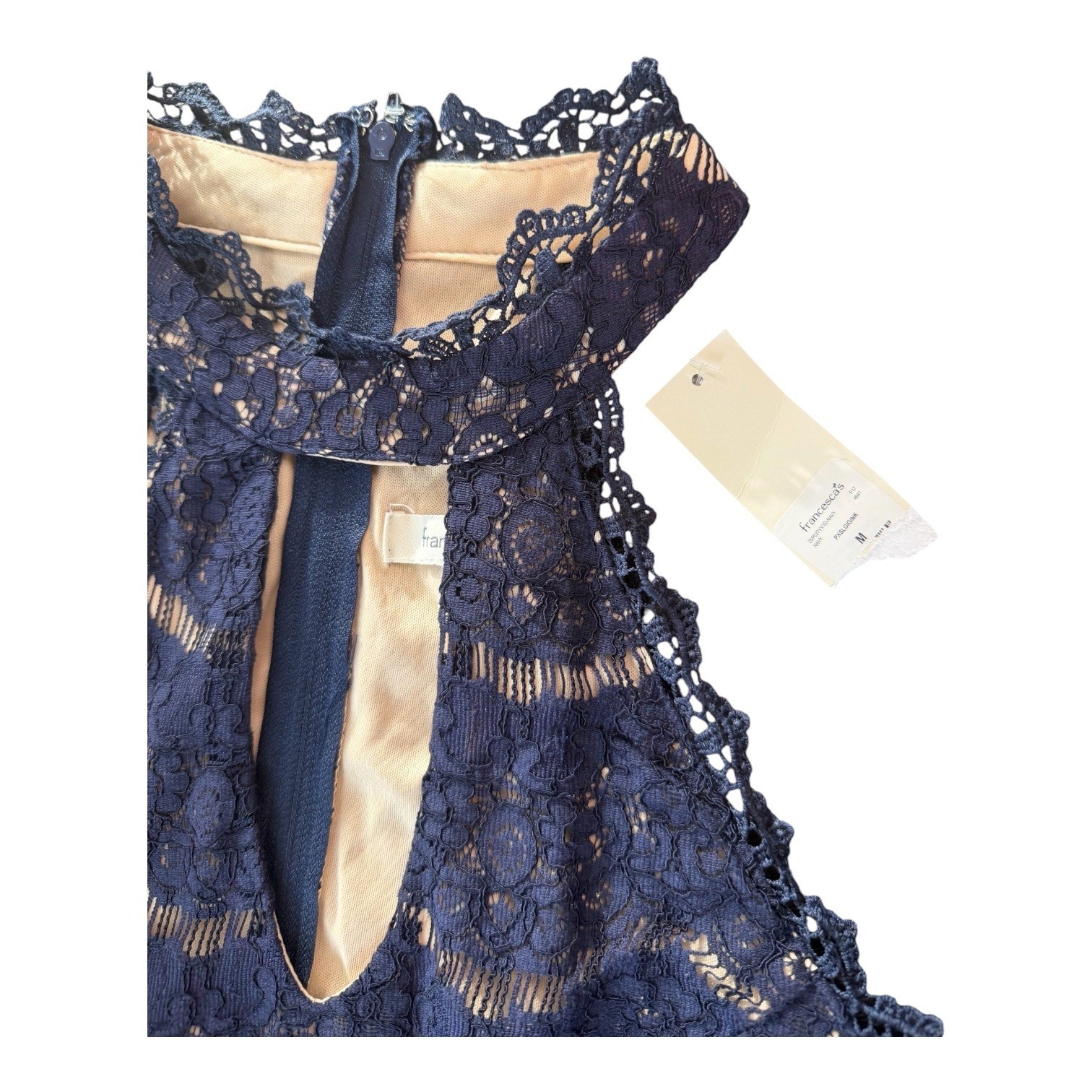 Francescas Navy Blue Lace Halter Keyhole Dress Pink Tulle Hem NWT Size M