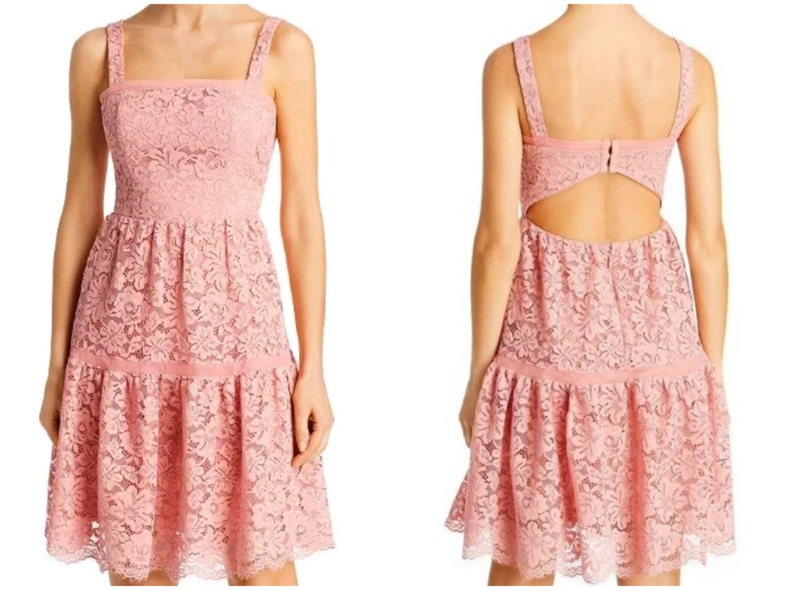 NWT- $278 AQUA Rosette Lace Tiered Pink Dress-10