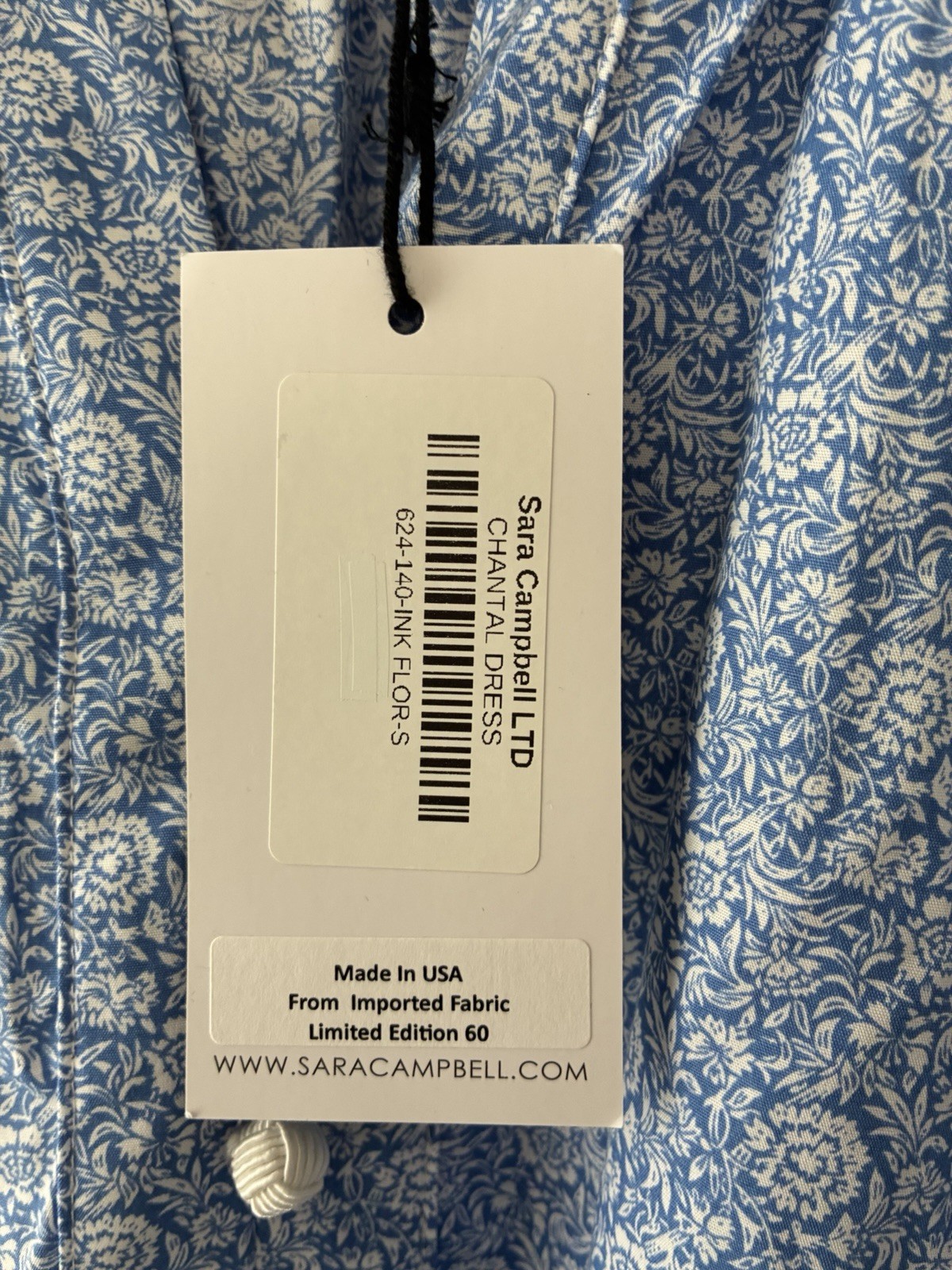 Sara Campbell Chantel Organic Cotton Dress French Blue Floral Size S NWT