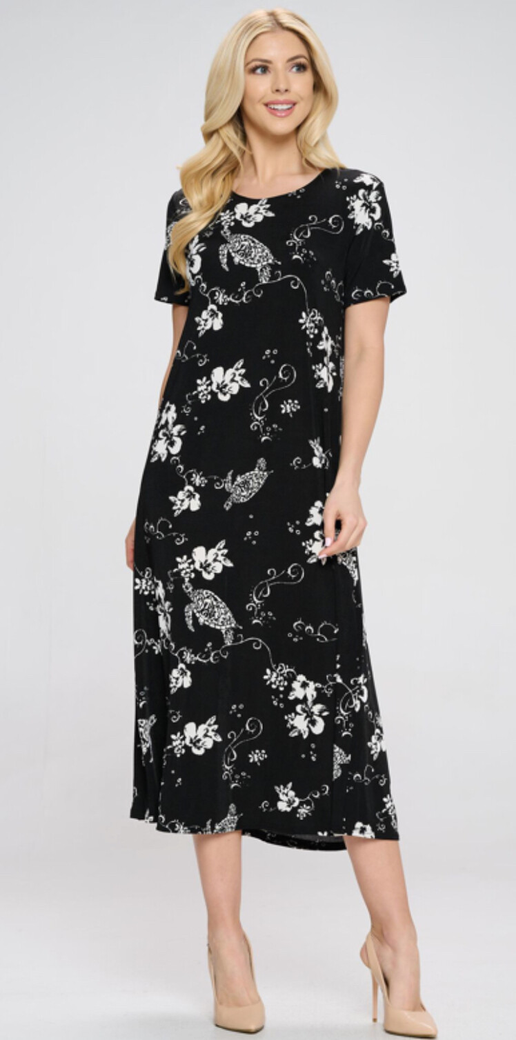JOSTAR LONG DRESS Poly Spandex Slinky STRETCH Knit BLACK IVORY S M L XL 2X 3X