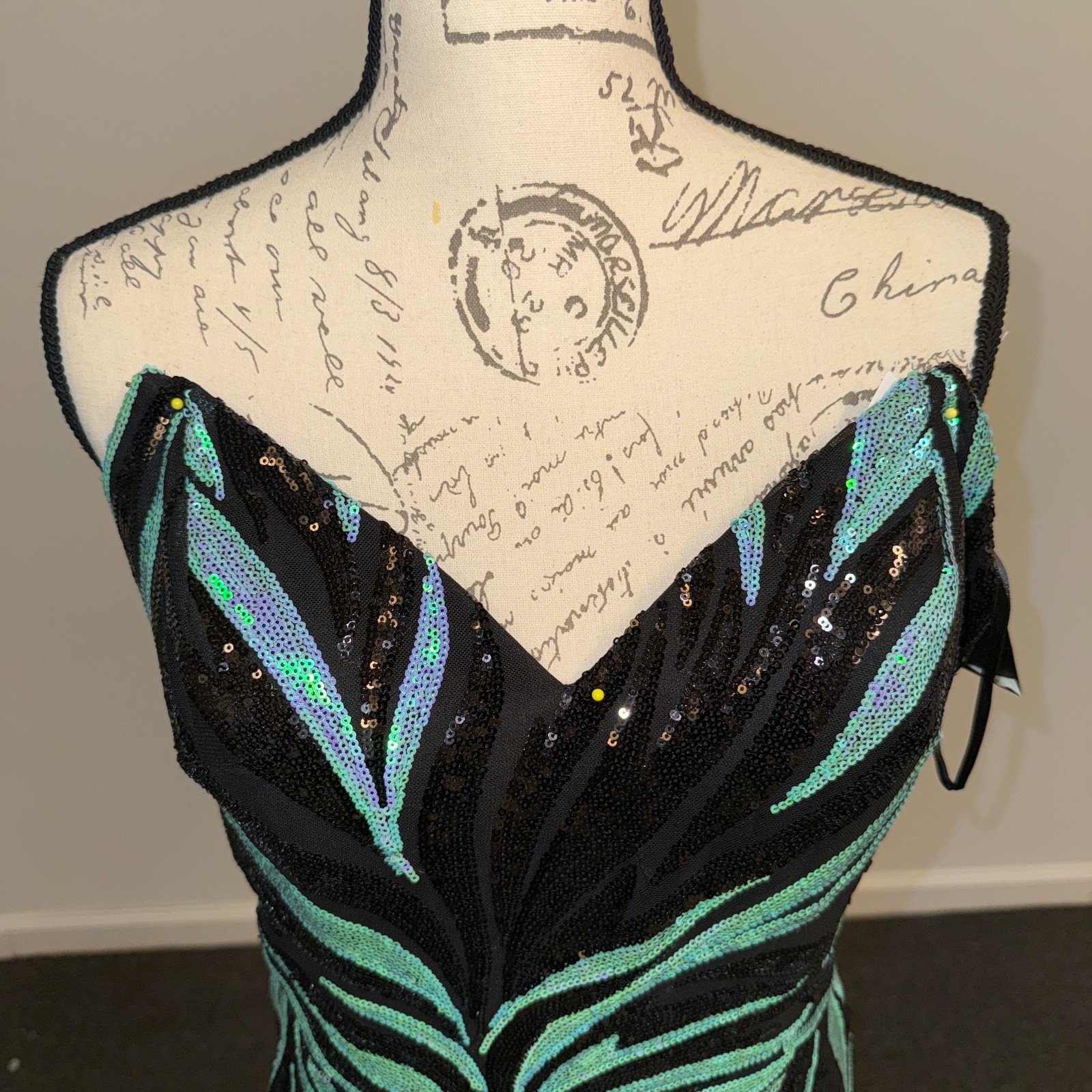 Stella Couture Black Teal Sequin Strapless Mermaid Gown Sweetheart Long Train