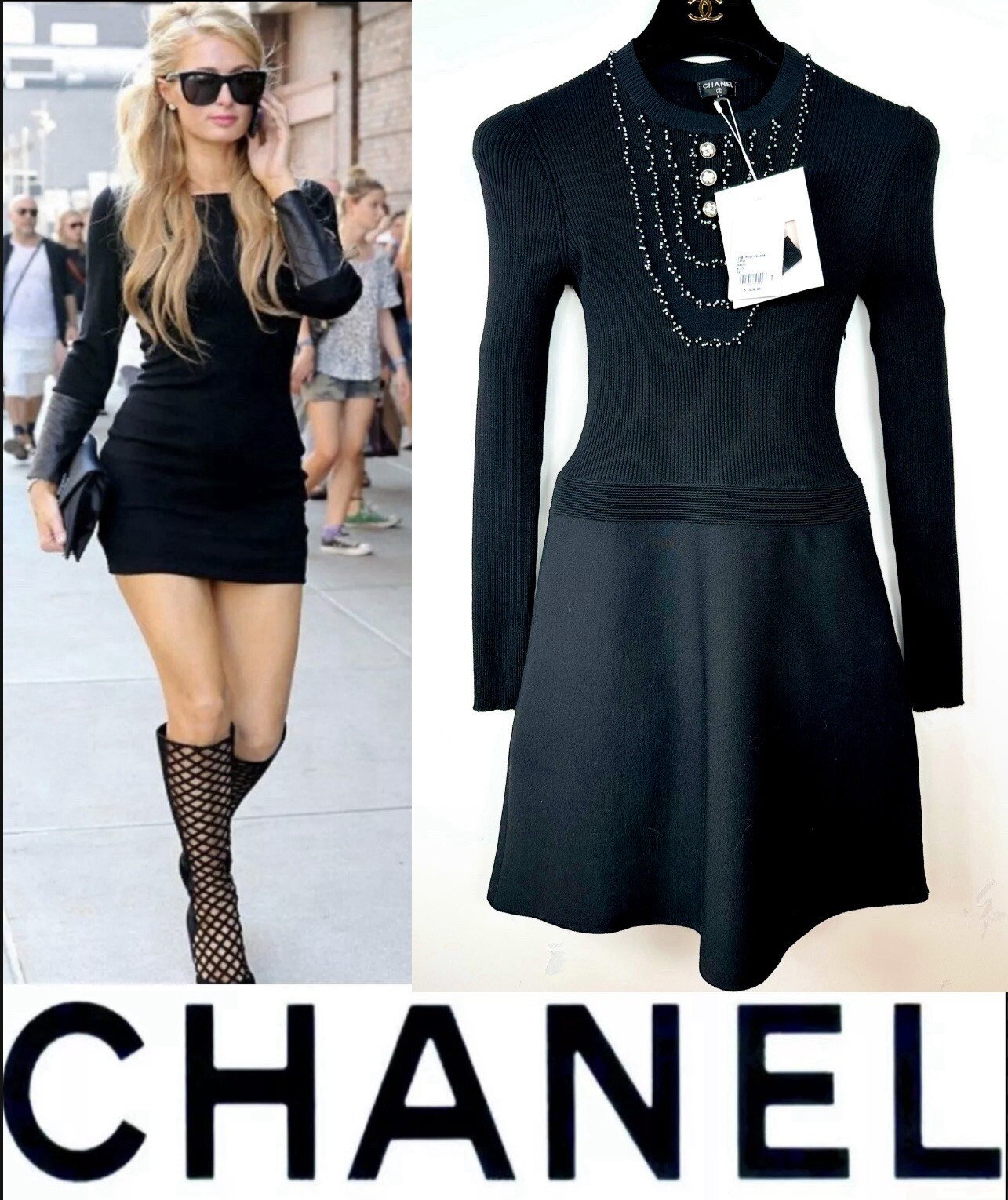 4K Chanel 2020 2021 Black Necklace Dress 34 36 2 4 Pearl Button CC Logo XS S M