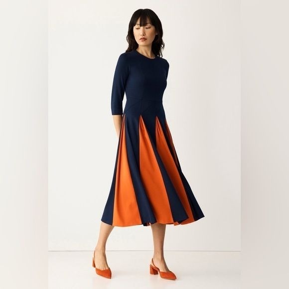 The Fold London Zenora Dress Navy Blue Orange NWT US 10 UK 14
