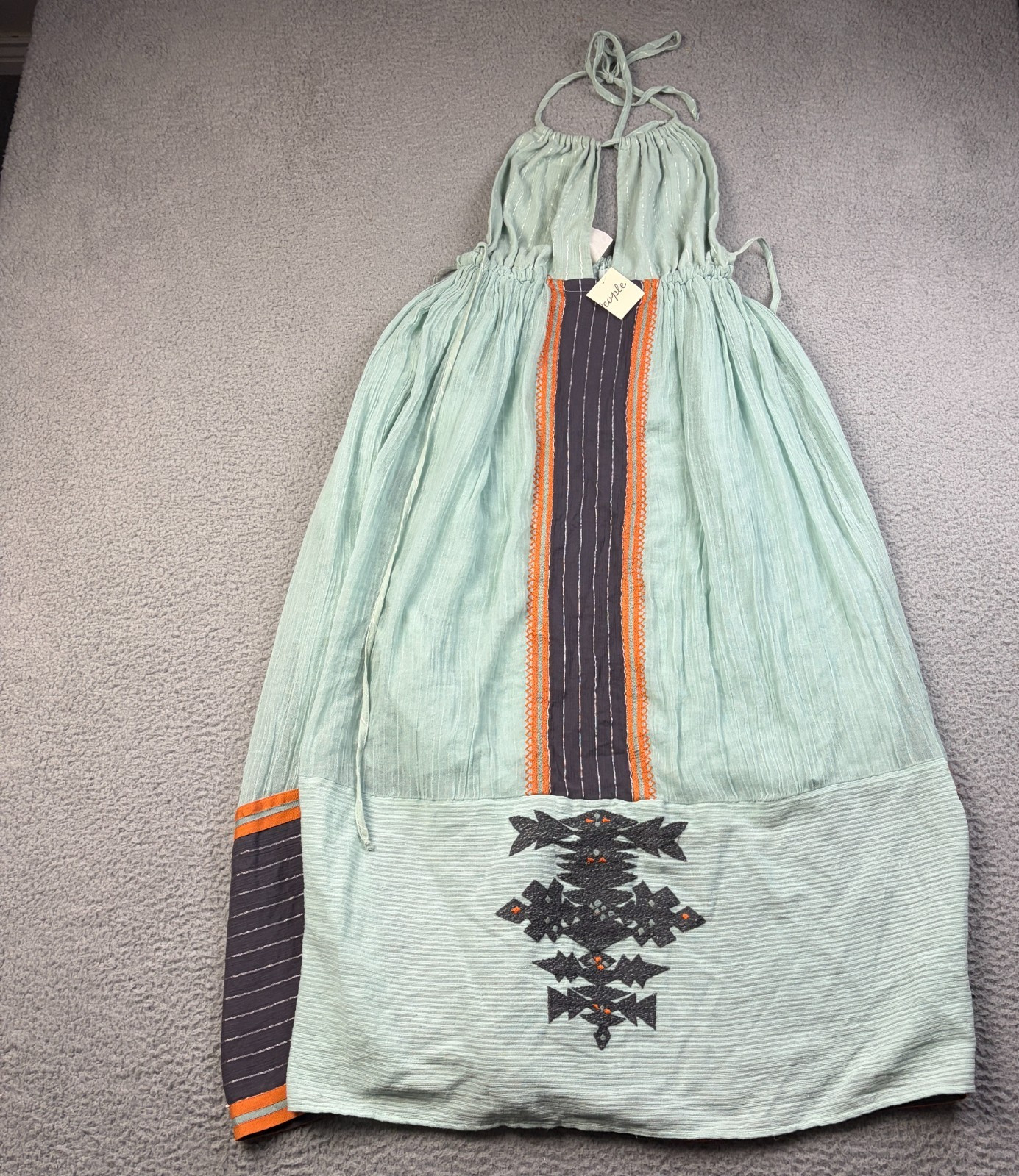 NEW Free People Maxi Halter Boho Dress Womens Large Mint Green 100% Cotton