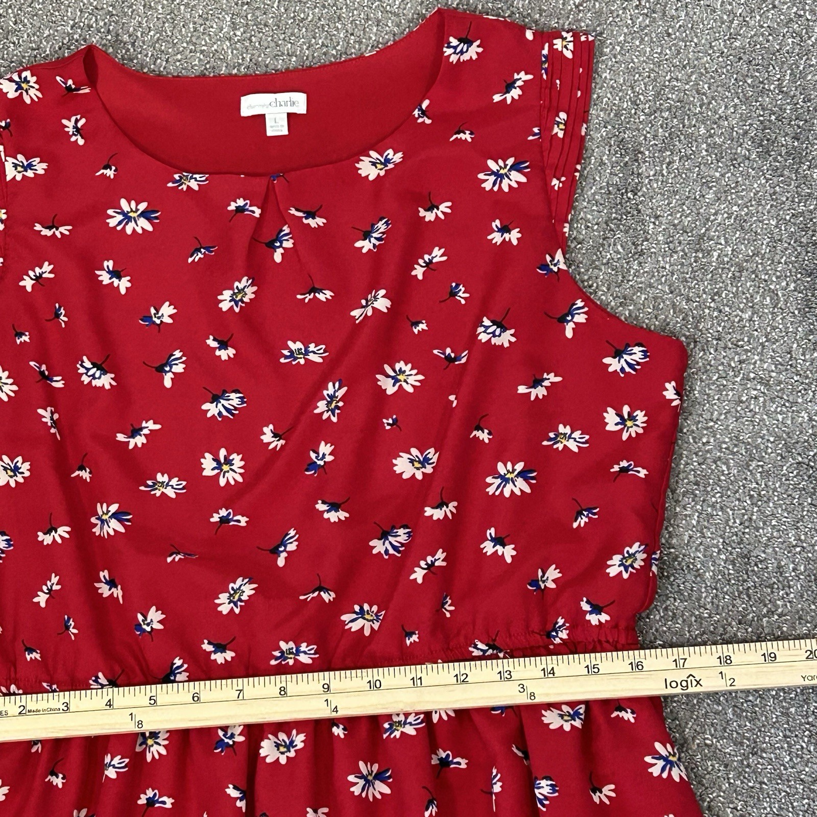 Charming Charlie Red Floral Print Sun Dress LARGE Sleeveless Dress Casual Summer