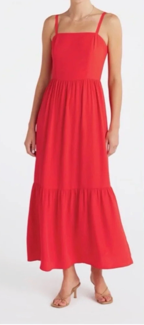 Nine Britton Stitch Fix Square Neck Midi Dress Red Tiered Sleeveless. Large. NWT