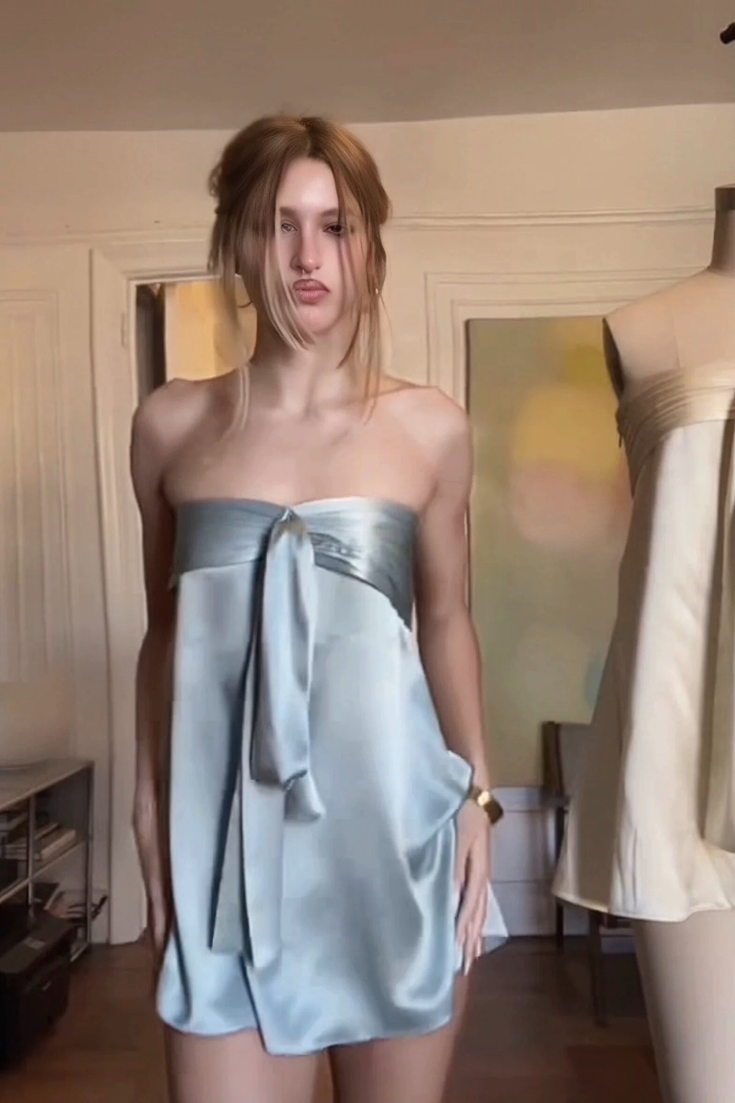 Satin Mini Dress Blue Slip Dress Coquette Fairy Dress Romantic Party Dress