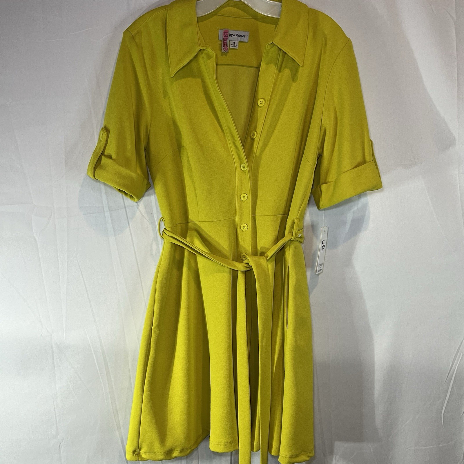 NWT Shelby & Palmer Size 8 Yellow Belted Shirt Dress Button Up And Cuffed Sleeve