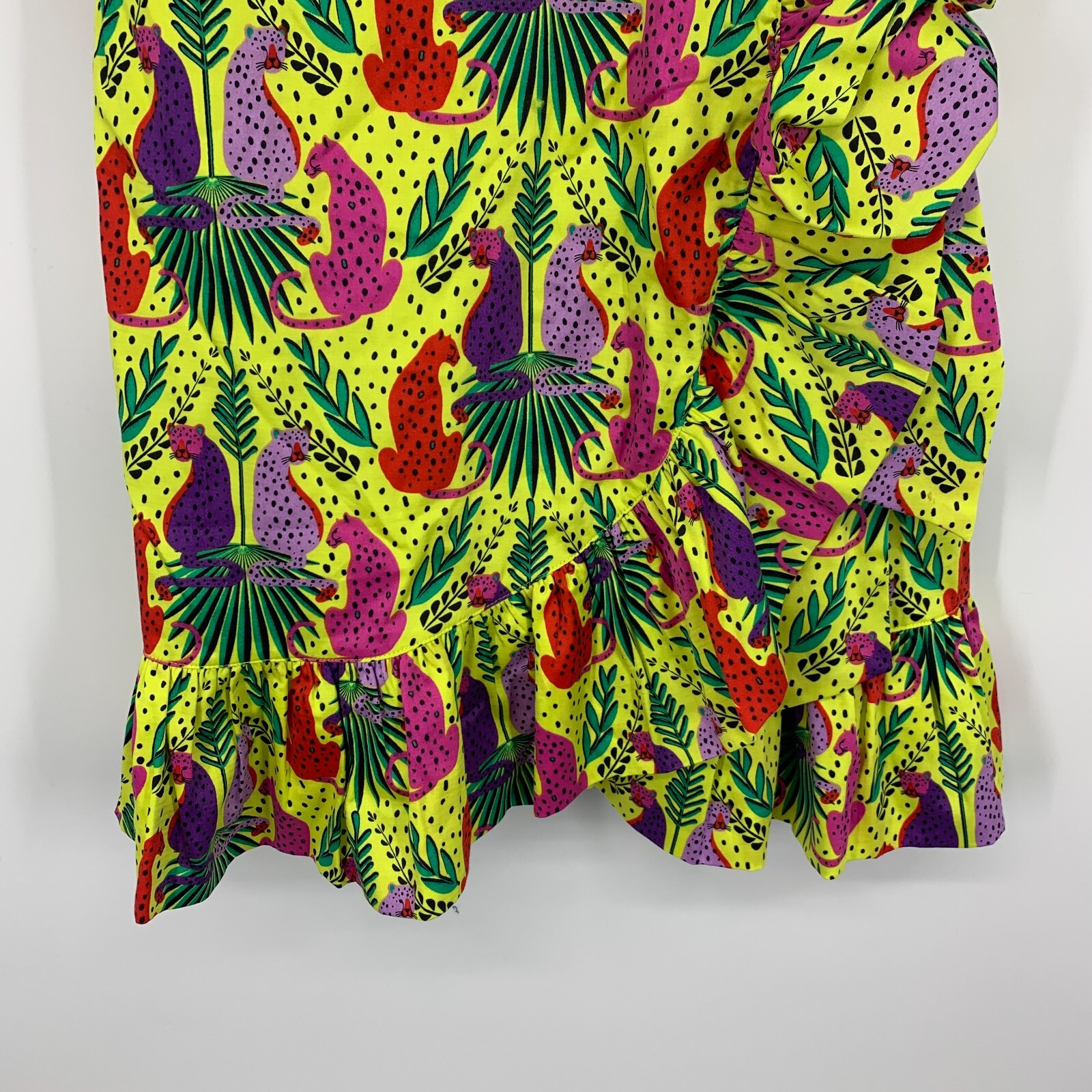 Emily McCarthy Lola Dress Womens Size Medium Peekaboo Yellow Animal Ruffle NWT