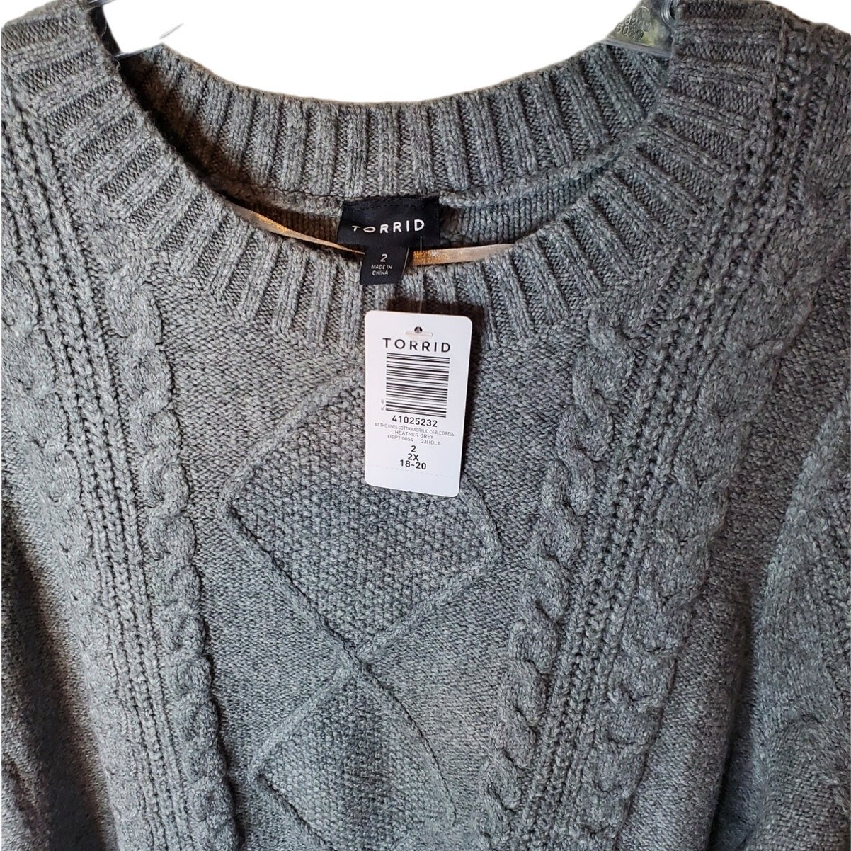 Torrid at the Knee Cotton Acrylic Cable Knit Dress, Heather Grey, 2X, NWT