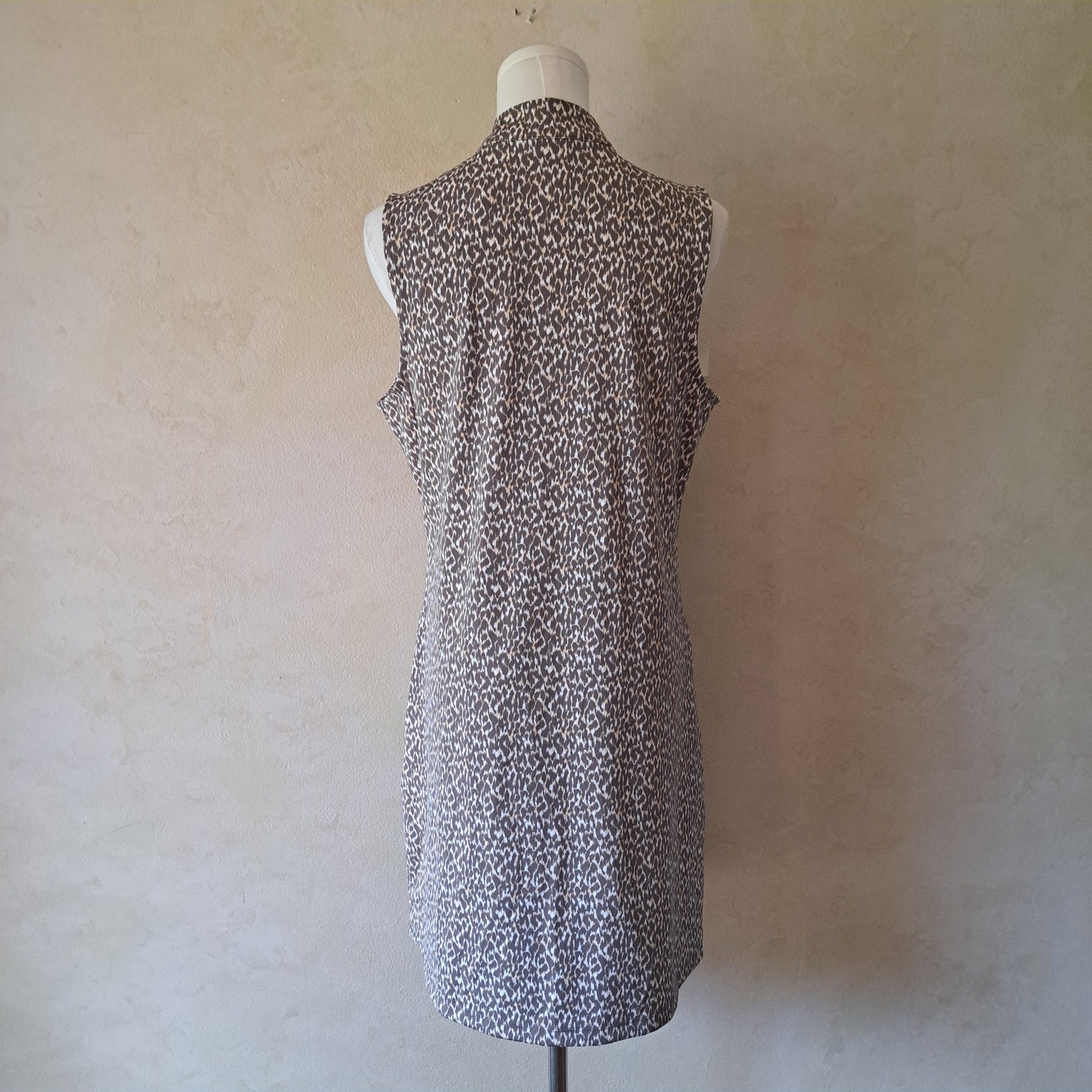TOMMY BAHAMA Everyday Active Leopard Animal Print 1/4 Zip Mini Dress Large Brown