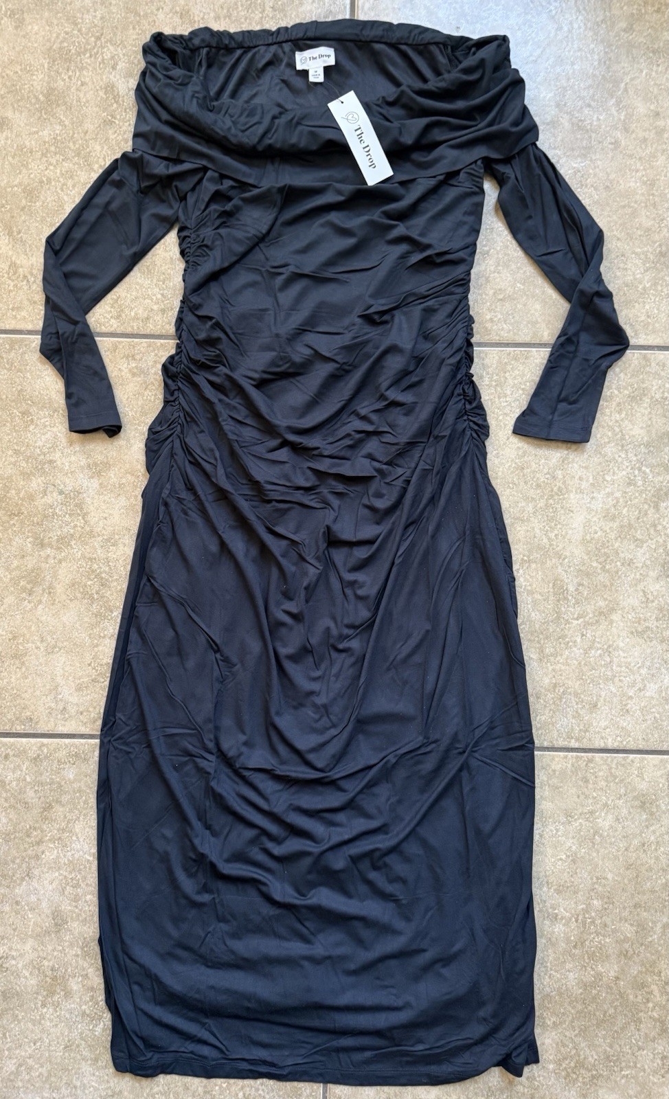The Drop Stevie Off-Shoulder Black Dress Maxi Knit Size Medium New FAST SHIPPING