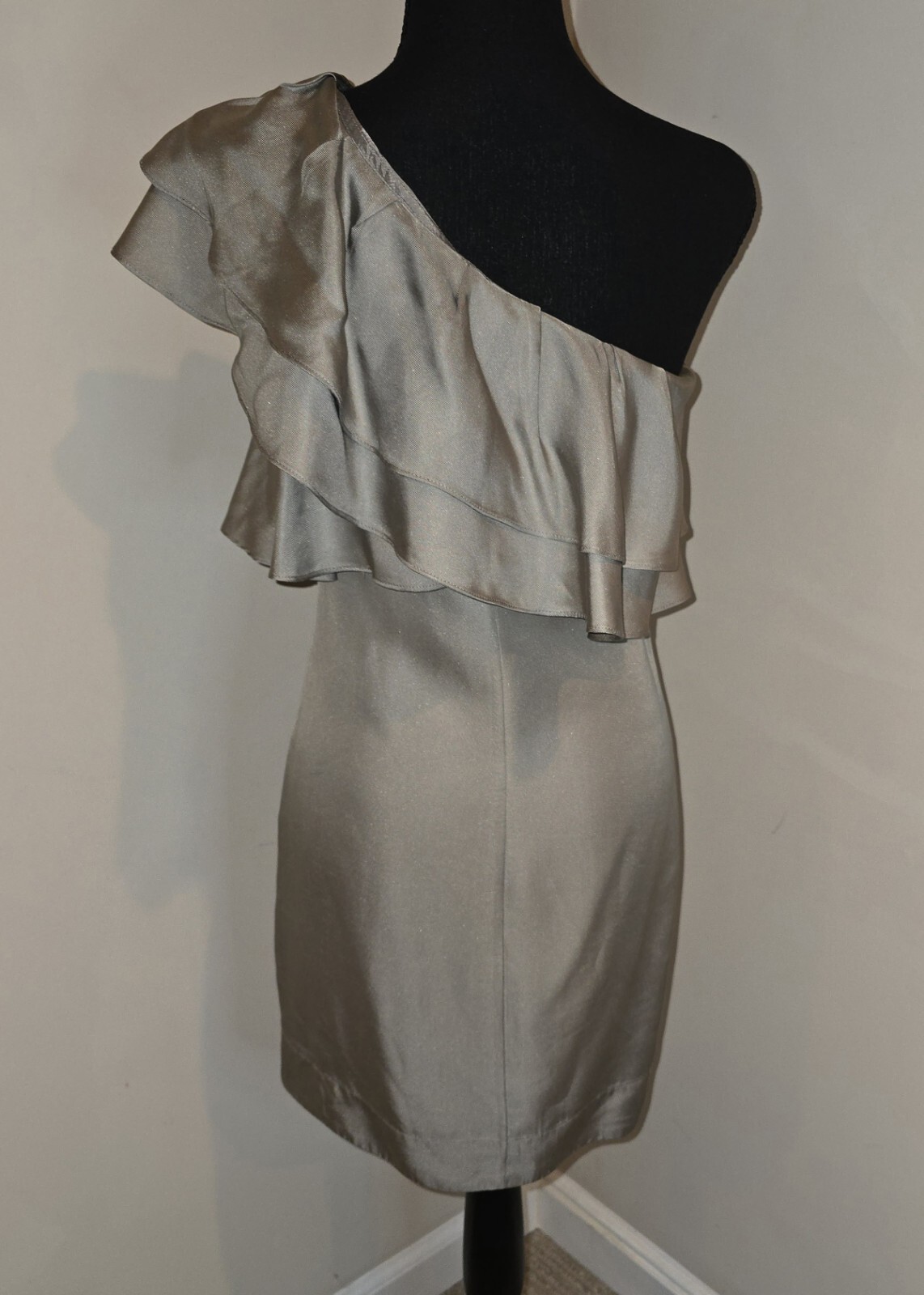 Banana Republic Silk One Shoulder Strap Shift Dress Ruffels Sleeveless Sz 2…
