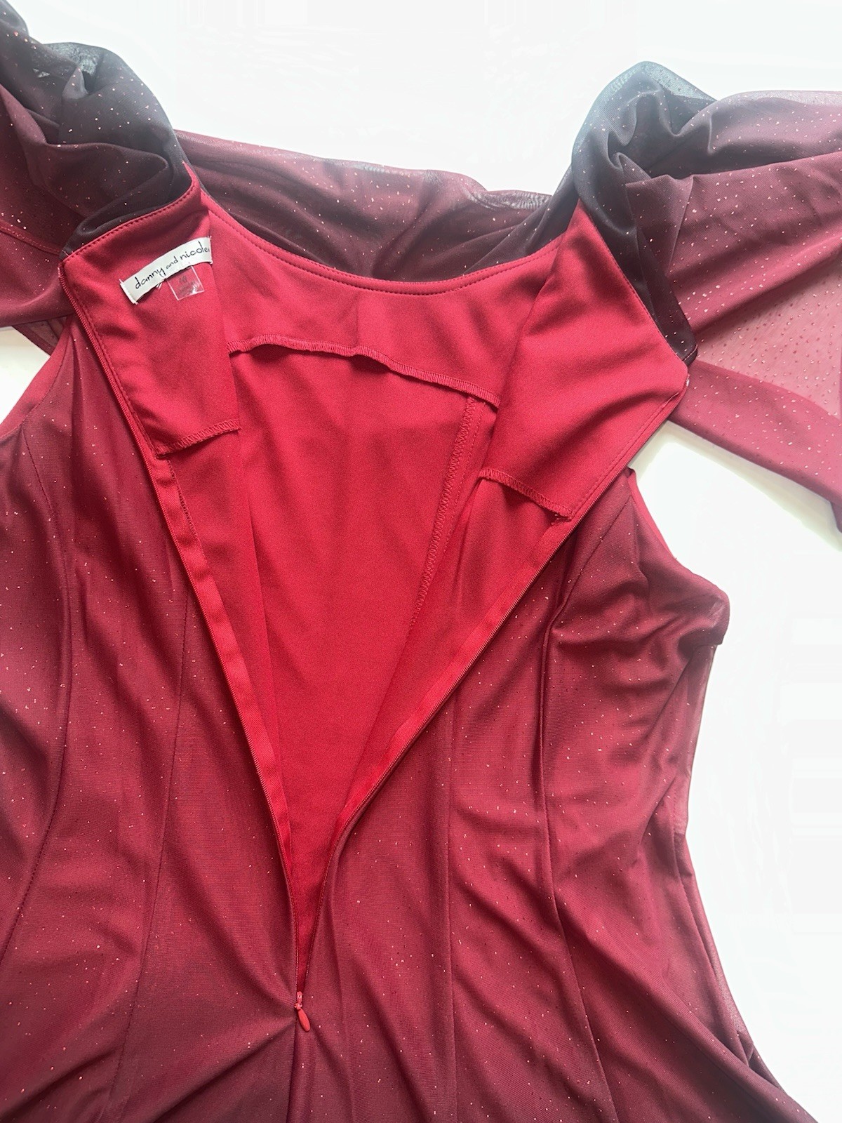 Danny & Nicole NWT Women’s Size 16 Red/Black Off Shoulder A-Line Glitter Dress