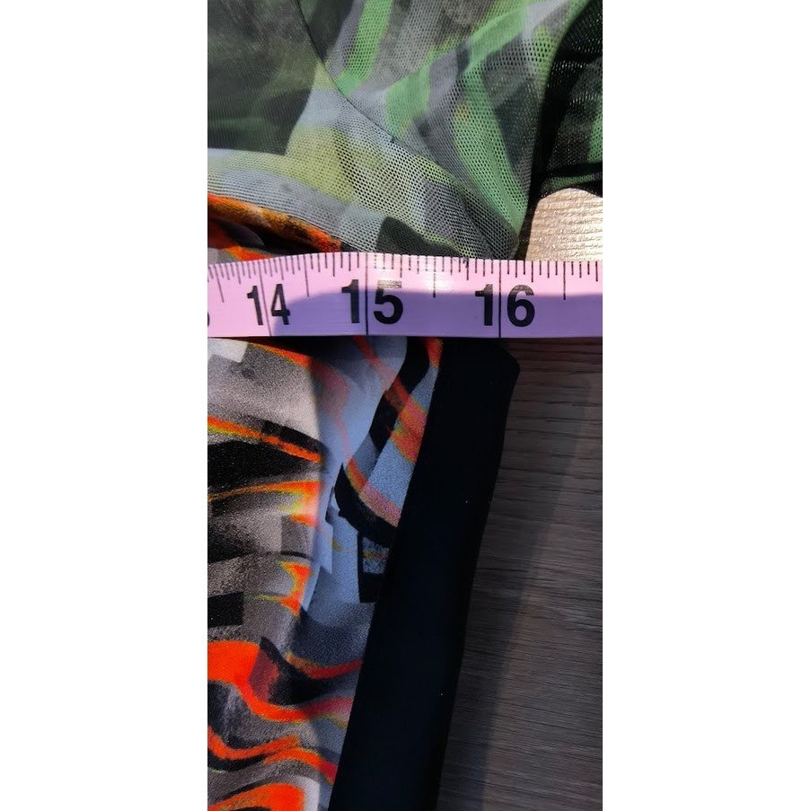 Rickie Freeman Teri Jon Multi Color Digital Glitch Print Mesh Sleeve Dress 6