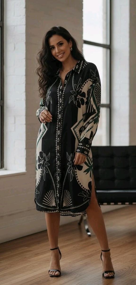 House Of Harlow 1960 Floral Print Long Sleeve Button-down Midi Dress Size L