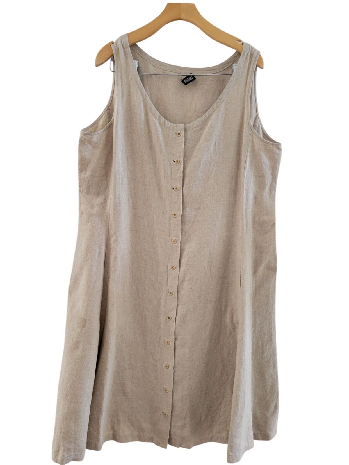 Eileen Fisher Tan 100% Linen Sleeveless Midi dress size XL button front neutral
