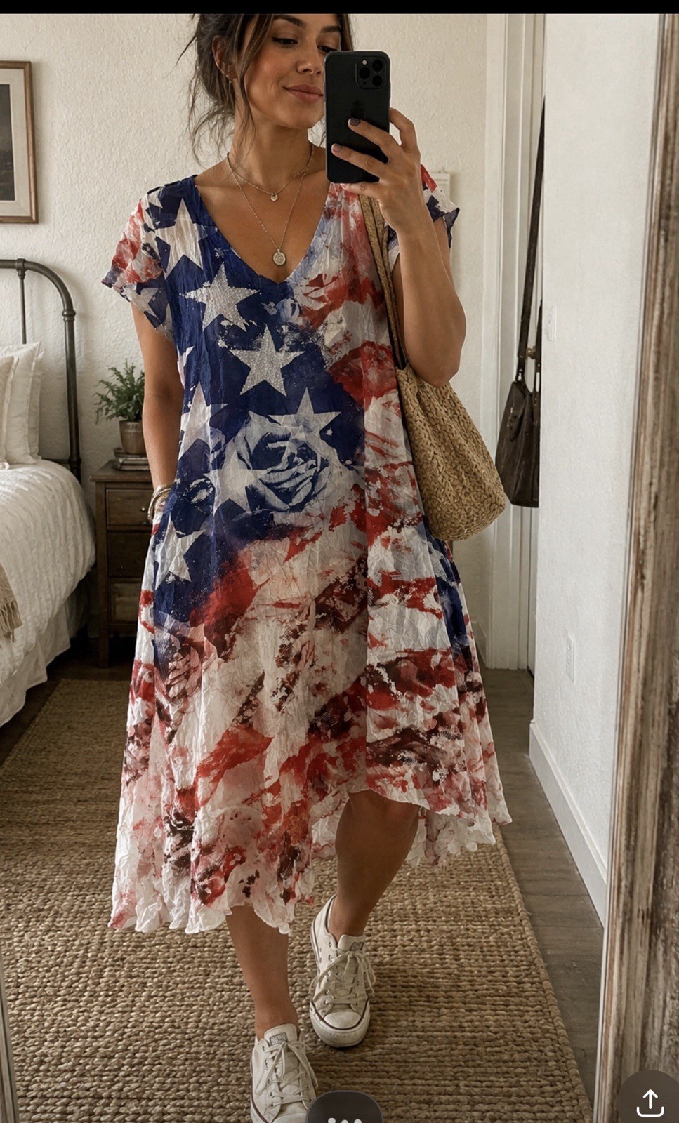 Cal Style Womens Size L Maxi Dress Patriotic American Flag Rhinestones USA Made