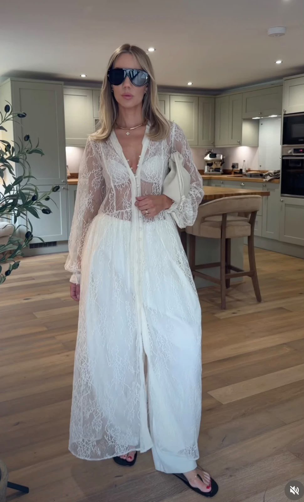 ZARA 2026 ZW Collection Ecru Cream Long Lace Dress Size L 6895/089 Trendy Boho