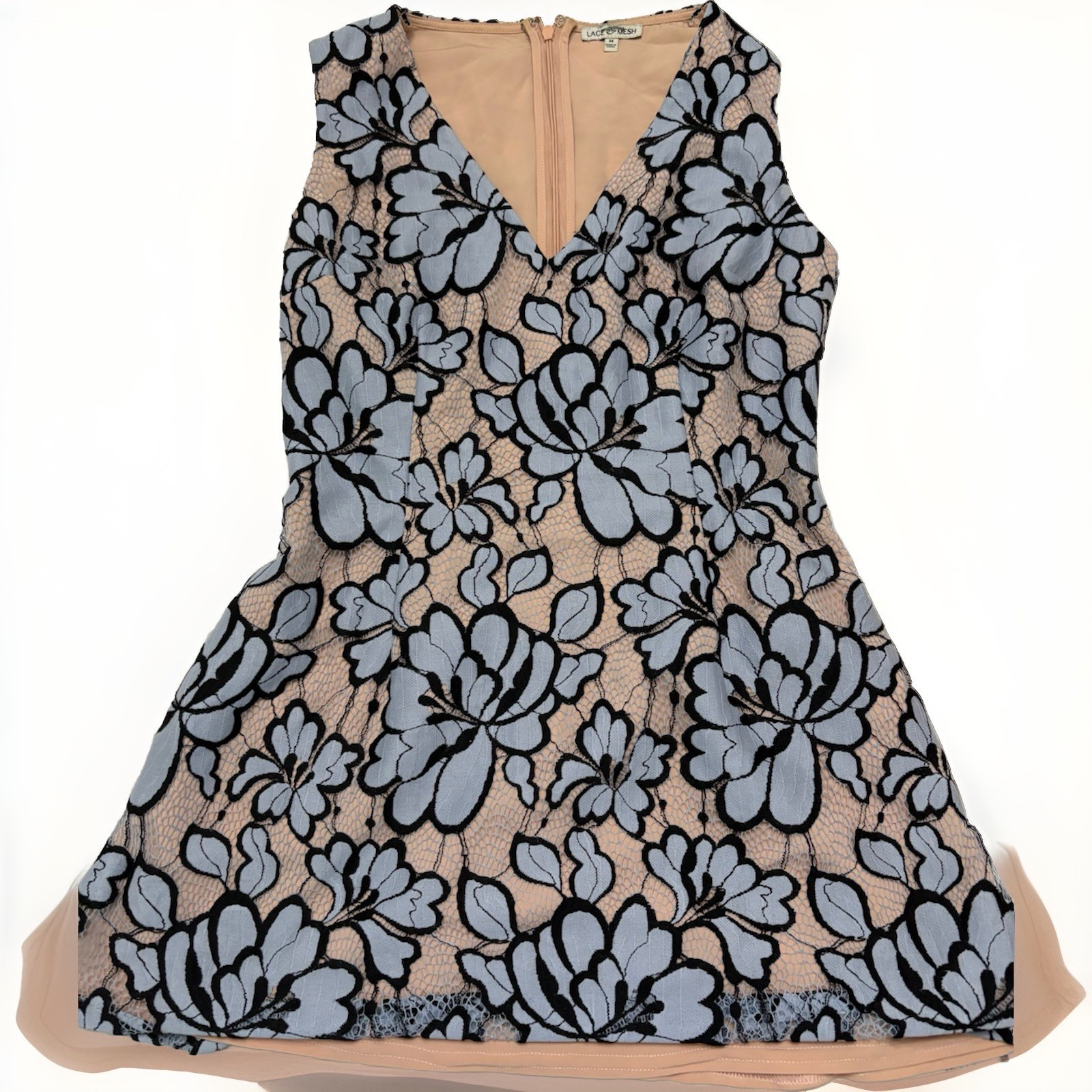 Lace & Mesh Blue Black And Nude Minidress / Top Sz M Anthropologie inspired
