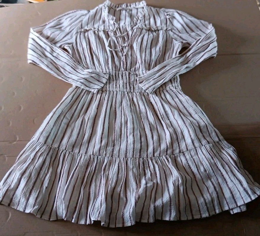 ULLA JOHNSON Dress Cotton Women Size 6 Striped Cottage Core Granny Prairie Flare