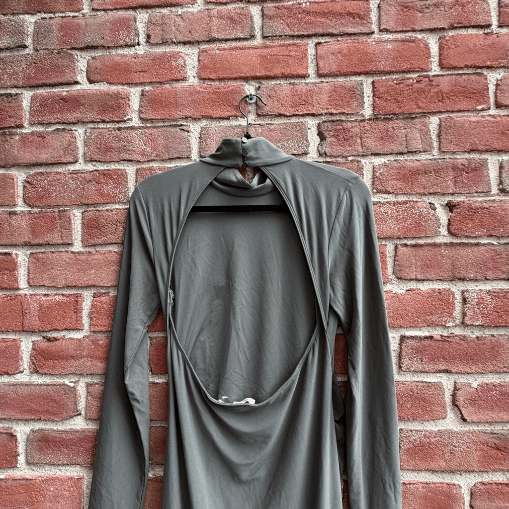 Aritzia $110 Wilfred Mock Neck Open Back Remedy Long Sleeve Dress Dark Olive XS