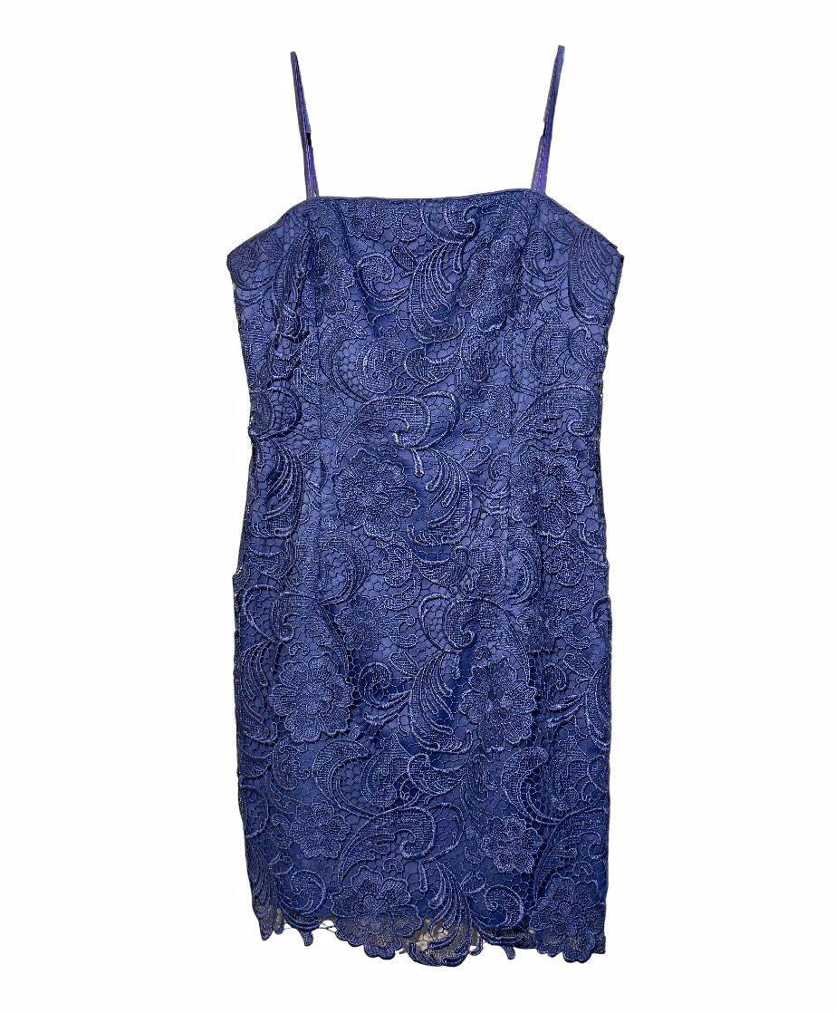 Adrianna Papell Blue Floral Lace Sheath Dress Square Neck Knee Length Size 10