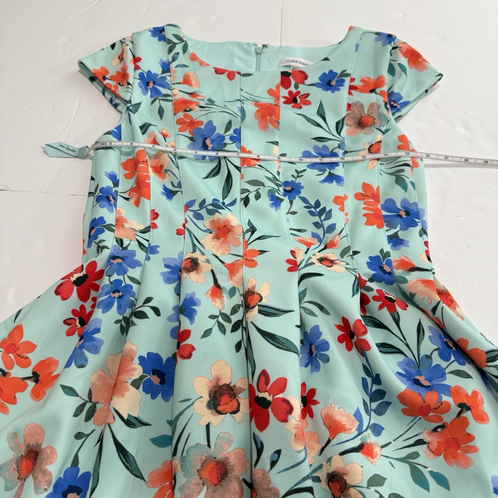 Calvin Klein Colorful Floral Cap Sleeve Pleated Pockets Scuba Flare Dress 10