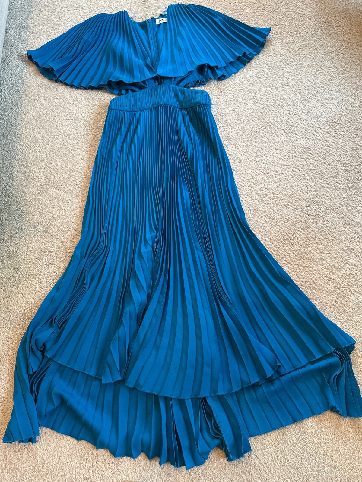 AMUR Dara Pleated Cut Out Midi Dress Blue 0 Accordion Wedding Guest Cocktail