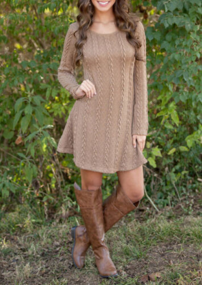 Knitted Sweater Mini Long Sleeve Blouse Women Sweatshirt Dress Tunic Cable