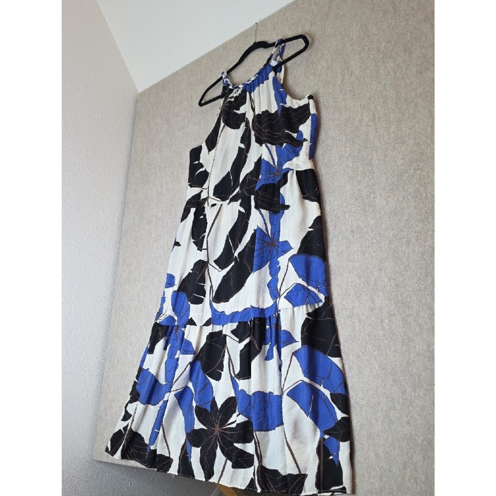 Tropical Palm Halter Maxi Dress by Sofia Vergara Size L (12-14) Blue,black.