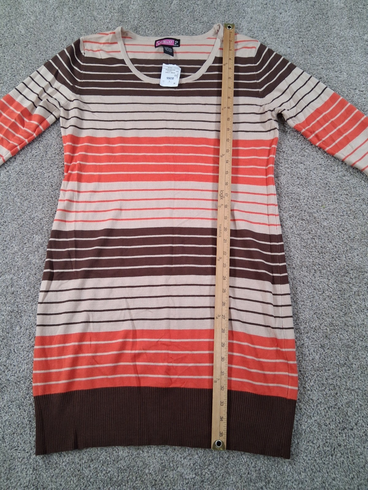 SayWhat 1X Womens Sweater Dress Rayon Blend Beige Stripe NWOT