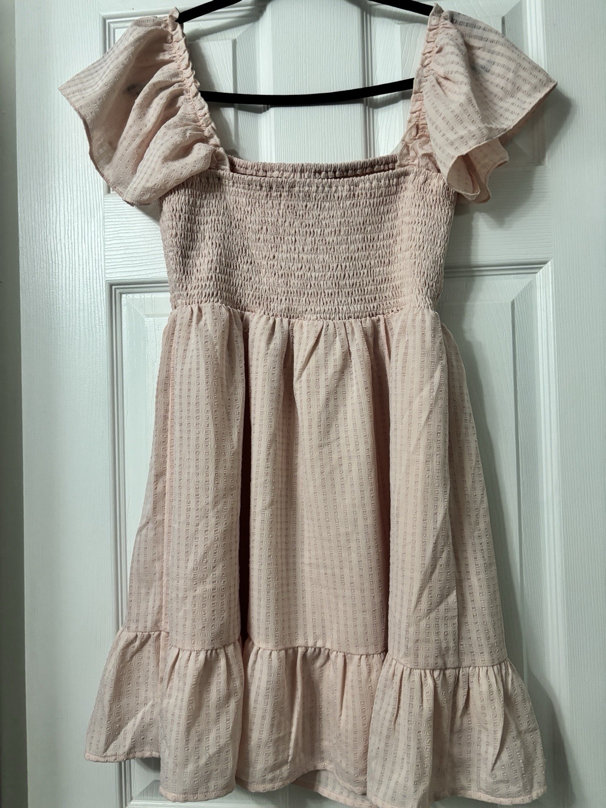 Forever 21 Pink Square Neck Smocked Puff Sleeve Mini Dress Women’s Size M