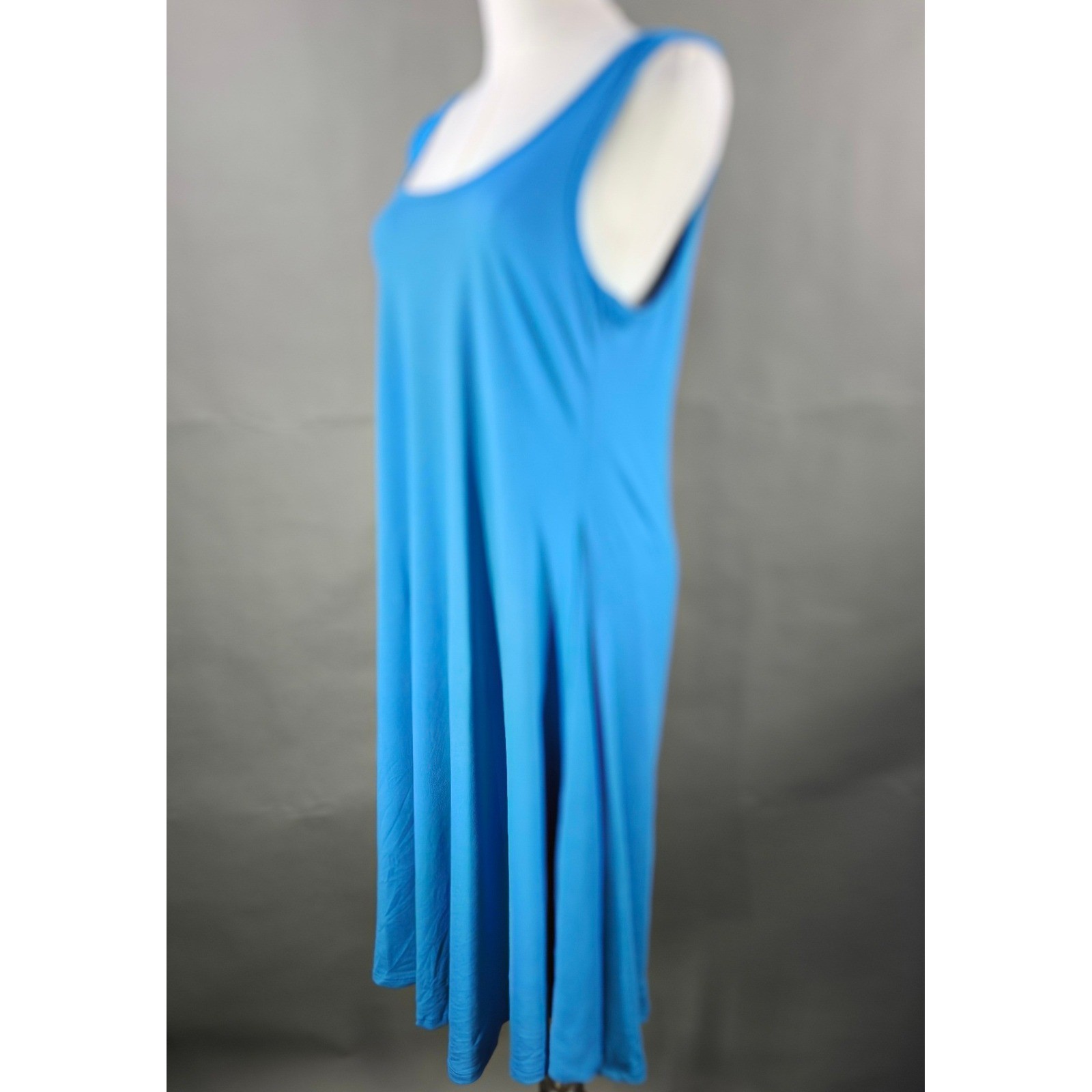 24seven Comfort Sleeveless Fit Flared Midi Dress Womens L Blue Effortless Chic