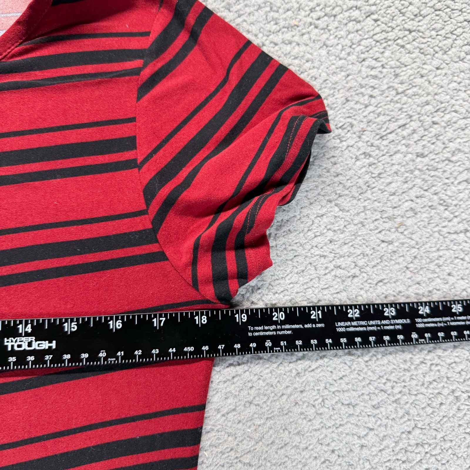 Sauci Womens Short Sleeve Curvy Hem T Shirt Dress Red Black Striped Size L