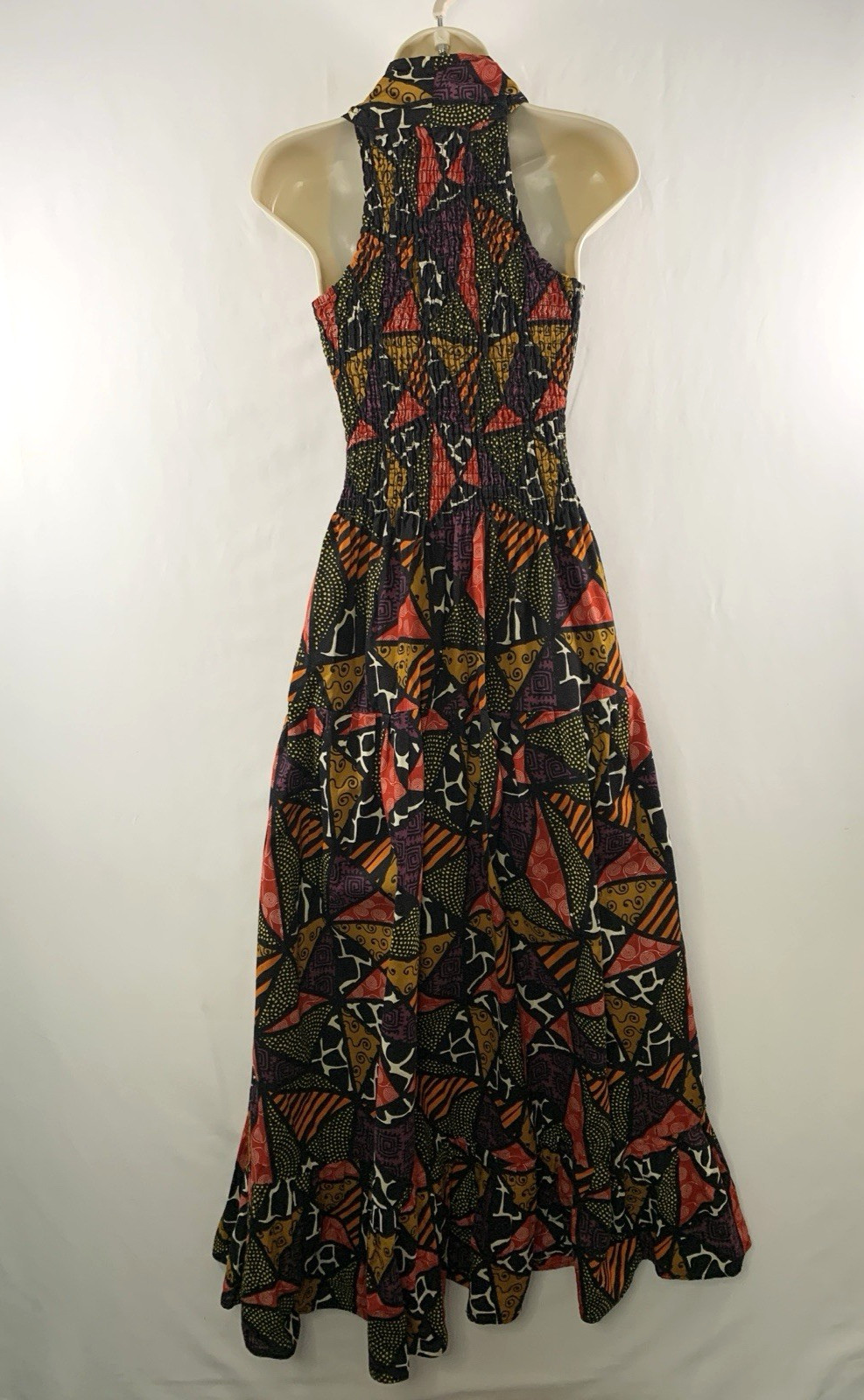 Batik Patchwork Halter Statement Maxi Dress OS Maximalist Resort Artsy Eclectic